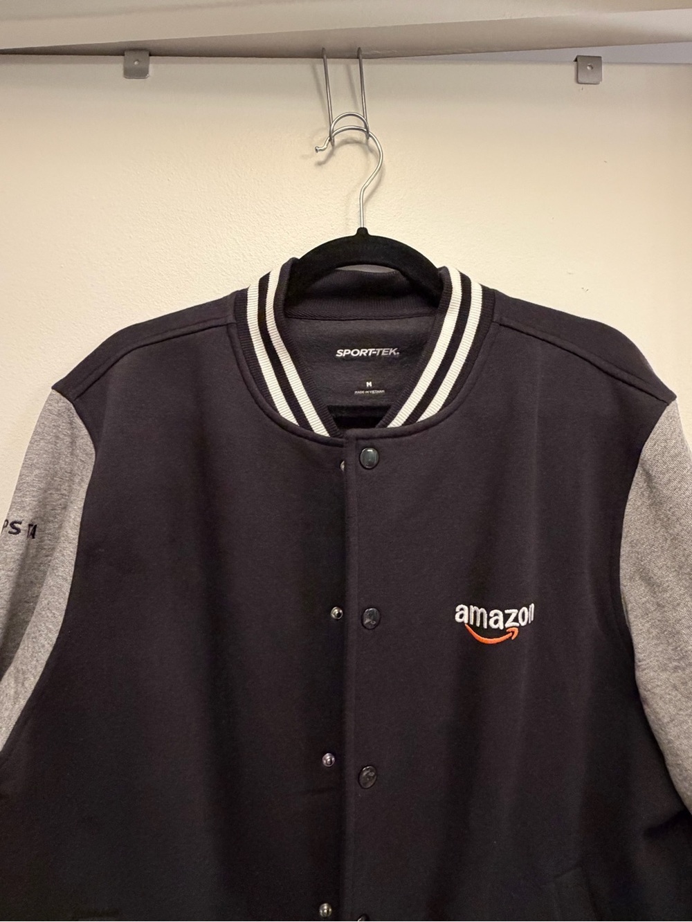 Sport-Tek Unisex Black and Gray Amazon Varsity Bomber Jacket Size M - Picture 3 of 10
